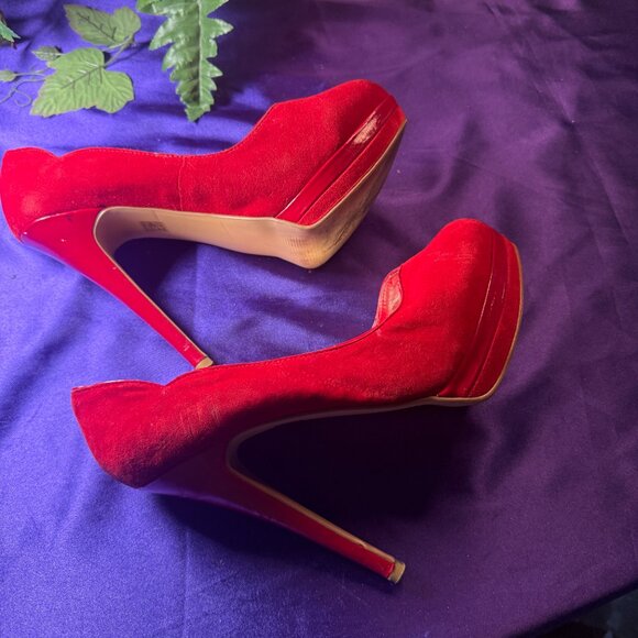 πKate Preston Red Suede 5.5" High Heel Pumps -Scalloped Detail & Platform 9.5 M - Picture 5 of 12